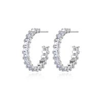 Brass Stud Earring platinum color plated micro pave cubic zirconia & for woman Sold By PC