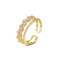 Brass Cuff Finger Ring plated Adjustable & micro pave cubic zirconia & for woman & hollow 6.90mm Sold By PC