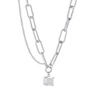 Edelstahl Schmuck Halskette, mit Verlängerungskettchen von 1.97inch, plattiert, mit Brief Muster & für Frau, originale Farbe, 10mm, Länge:ca. 21.65 ZollInch, verkauft von PC
