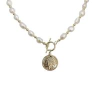 Collier de chaîne en laiton de perles d'eau douce, avec perle d'eau douce cultivée, pour femme, couleurs mélangées, Longueur:46 cm, Vendu par PC