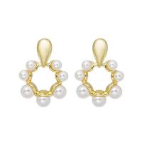 Boucles d'oreilles pendantes en laiton, avec Argent sterling 925 & perle de plastique, pour femme, couleurs mélangées, 33x25mm, Vendu par paire