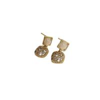 Boucles d'oreilles pendantes en laiton, avec Argent sterling 925 & Oeil de chat, pavé de micro zircon & pour femme, couleurs mélangées, 15-40mm, Vendu par paire