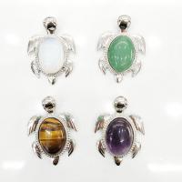 Gemstone Pendants Jewelry, with Tibetan Style, Turtle, plated, more colors for choice, 35x48mm, Sold By PC