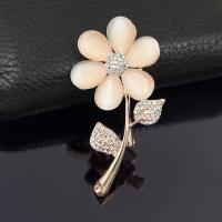 Cats Eye Brooch Zinc Alloy with Cats Eye Flower plated Unisex & with rhinestone mixed colors Sold By PC