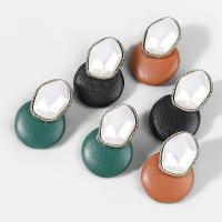 Tibetan Style Drop Earrings, with ABS Plastic Pearl & PU Leather, fashion jewelry & for woman, more colors for choice, 43x26mm, Sold By Pair
