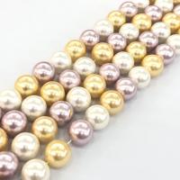 Muschelkern Perle, rund, poliert, DIY & verschiedene Größen vorhanden, gemischte Farben, verkauft per ca. 15 ZollInch Strang