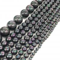 Muschelkern Perle, rund, poliert, DIY & verschiedene Größen vorhanden, schwarz, verkauft per ca. 15 ZollInch Strang
