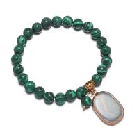 Malachite bracelet, avec Agate & alliage de zinc, rectangle, Placage de couleur d'or, pour femme, vert, 8mm,18x30mm, Longueur:Environ 7.48 pouce, Vendu par PC