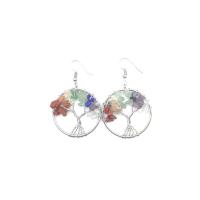Tree Of Life Jewelry Earrings, Natural Stone, with Tibetan Style, Tibetan Style earring hook, platinum color plated, for woman, mixed colors, 35mm, Sold By Pair