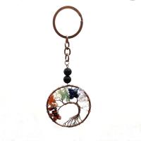 Bag Purse Charms Keyrings Keychains, Natural Stone, with Brass & Iron, Tree, plated, Unisex, more colors for choice, 52mm, Sold By PC