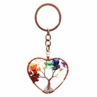 Bag Purse Charms Keyrings Keychains Natural Stone with Brass & Iron Heart antique copper color plated & Unisex 52mm Sold By PC