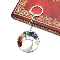 Bag Purse Charms Keyrings Keychains, Natural Stone, with Brass & Iron, Tree, platinum color plated, different materials for choice & Unisex, more colors for choice, 50mm, Sold By PC