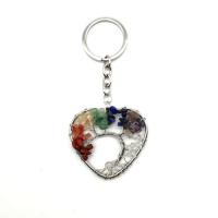 Bag Purse Charms Keyrings Keychains Natural Stone with Brass & Iron Heart platinum color plated & Unisex 52mm Sold By PC