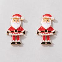Christmas Earrings, Tibetan Style, with Plastic Pearl, Tibetan Style post pin, Santa Claus, gold color plated, for woman & enamel, red, nickel, lead & cadmium free, 21x35mm, Sold By Pair