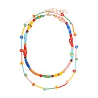 Glasperlen -Halsketten-, Seedbead, mit Glasperlen & Zinklegierung, goldfarben plattiert, 2 Stück, gemischte Farben, 510mm,630mm, 2PCs/setzen, verkauft von setzen