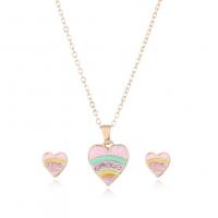 Zinc Alloy Jewelry Sets Stud Earring & necklace Heart gold color plated 2 pieces & enamel & with rhinestone golden nickel lead & cadmium free Sold By Set