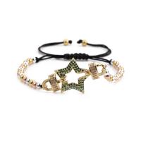 Cubic Zirconia Micro Pave Brass Bracelet, with Nylon Cord, Star, plated, fashion jewelry & adjustable & micro pave cubic zirconia, more colors for choice, nickel, lead & cadmium free, 180-210mm, Sold By PC