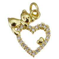 Cubic Zirconia Micro Pave Brass Pendant, Heart, gold color plated, micro pave cubic zirconia & hollow, 13x14mm, Hole:Approx 3.5mm, 20PCs/Lot, Sold By Lot