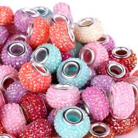 Resin European Beads, with Brass, silver color plated, DIY, mixed colors, 15x10mm, Hole:Approx 5.5mm, 100PCs/Bag, Sold By Bag