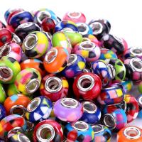 Resin European Beads, with Brass, silver color plated, DIY, mixed colors, 14x8mm, Hole:Approx 5mm, 100PCs/Bag, Sold By Bag