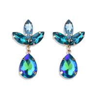 Rhinestone Earring Zinc Alloy with Glass Rhinestone Teardrop gold color plated for woman & faceted Sold By Pair