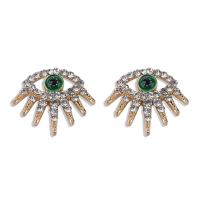 Rhinestone Earring, Tibetan Style, Evil Eye, gold color plated, for woman & with rhinestone & hollow, 22x19mm, Sold By Pair