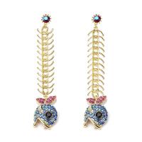 Rhinestone Earring Zinc Alloy Fish Bone gold color plated for woman & with rhinestone nickel free Sold By Pair