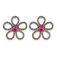 Rhinestone Earring, Tibetan Style, Flower, gold color plated, for woman & with rhinestone & hollow, more colors for choice, nickel, lead & cadmium free, 43x40mm, Sold By Pair