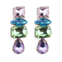 Rhinestone Earring Zinc Alloy with Glass Rhinestone Geometrical Pattern gold color plated for woman & faceted Sold By Pair