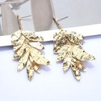 Tibetan Style Drop Earrings, Leaf, gold color plated, fashion jewelry & for woman, nickel, lead & cadmium free, 34x70mm, Sold By Pair