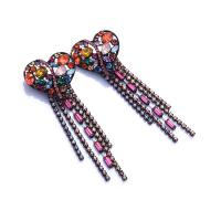 Fashion Fringe Earrings, Tibetan Style, Heart, plated, for woman & with rhinestone, 35x92mm, Sold By Pair