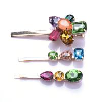 Hair Slide, Tibetan Style, with Glass Rhinestone, gold color plated, three pieces & for woman & with rhinestone, 85x38mm, 70x14mm, 66x13mm, Sold By Set
