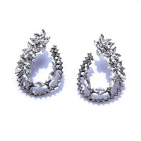 Rhinestone Earring, Tibetan Style, Teardrop, plated, for woman & with rhinestone & hollow, 33x49mm, Sold By Pair