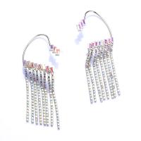 Fashion Fringe Earrings Zinc Alloy Tassel silver color plated for woman & with rhinestone Sold By Pair