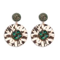 Rhinestone Earring, Tibetan Style, Flat Round, plated, for woman & enamel, more colors for choice, 41x63mm, Sold By Pair