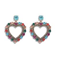 Rhinestone Earring, Tibetan Style, Heart, plated, for woman & with rhinestone & hollow, more colors for choice, nickel free, 45x58mm, Sold By Pair
