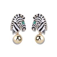 Zinklegierung Ohrringe, Zebra, goldfarben plattiert, für Frau & Emaille & mit Strass, frei von Nickel, 32x56mm, verkauft von Paar