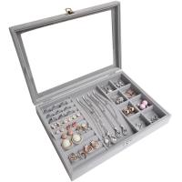 Multifunctional Jewelry Box Flocking Fabric with Middle Density Fibreboard & Glass Rectangle dustproof & transparent & for woman Sold By PC