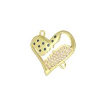 Cubic Zirconia Micro Pave Brass Connector, Heart, gold color plated, micro pave cubic zirconia & hollow, 22x22x3mm, Hole:Approx 1mm, 10PCs/Lot, Sold By Lot