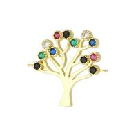 Cubic Zirconia Micro Pave Brass Connector, Tree, gold color plated, micro pave cubic zirconia, 24x21x2mm, Hole:Approx 1mm, 10PCs/Lot, Sold By Lot