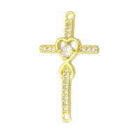 Cubic Zirconia Micro Pave Brass Connector, Cross, gold color plated, micro pave cubic zirconia, 20x35x4mm, Hole:Approx 1mm, 10PCs/Lot, Sold By Lot