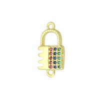 Cubic Zirconia Micro Pave Brass Connector, Lock, gold color plated, micro pave cubic zirconia & hollow, 9x17x2mm, Hole:Approx 1mm, 10PCs/Lot, Sold By Lot