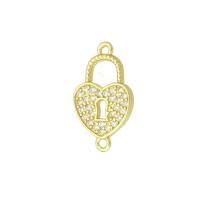 Cubic Zirconia Micro Pave Brass Connector, Heart, gold color plated, micro pave cubic zirconia & hollow, 11x19x2mm, Hole:Approx 1mm, 10PCs/Lot, Sold By Lot
