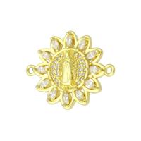 Цирконий Micro Pave Латунный разъем, Латунь, Форма цветка, плакирован золотом, инкрустированное микро кубического циркония, 23x19x3mm, отверстие:Приблизительно 1mm, 10ПК/Лот, продается Лот