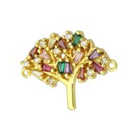 Cubic Zirconia Micro Pave Brass Connector, Tree, gold color plated, micro pave cubic zirconia & hollow, 25x19x3mm, Hole:Approx 1mm, 10PCs/Lot, Sold By Lot