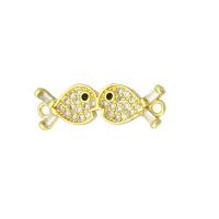 Cubic Zirconia Micro Pave Brass Connector, Fish, gold color plated, micro pave cubic zirconia, 25x7x2mm, Hole:Approx 1mm, 10PCs/Lot, Sold By Lot