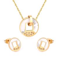 Fashion Stainless Steel Jewelry Sets Stud Earring & necklace with White Shell plated for woman & with rhinestone Length Approx 17.72 Inch Sold By Set