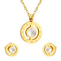 Fashion Stainless Steel Jewelry Sets Stud Earring & necklace with Shell plated with roman number & for woman 24*18mm 11mm Length Approx 17.72 Inch Sold By Set