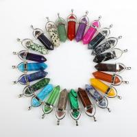 Gemstone Pendants Jewelry, Natural Stone, with Tibetan Style, polished, more colors for choice, 13x40mm, 20PCs/Bag, Sold By Bag