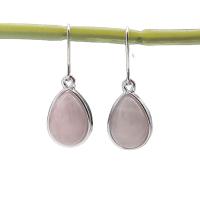 Natural Quartz Earrings, Rose Quartz, with Tibetan Style, Teardrop, plated, for woman, mixed colors, 33x12.50mm, Sold By Pair